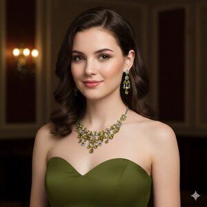 Olive Green Crystal Necklace Set